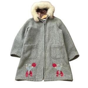 Vintage 80s Canadian Wool Coat w/ Mink Fur Hood -Size Medium